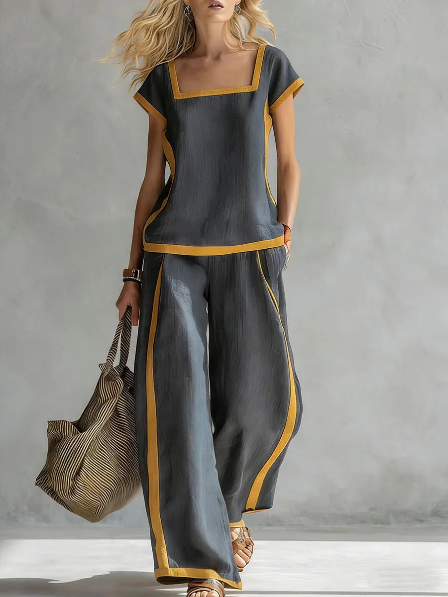 Women’s Square Neck Short Sleeve Two Piece Pants Set sold by Zulily product image thumbnail 5
