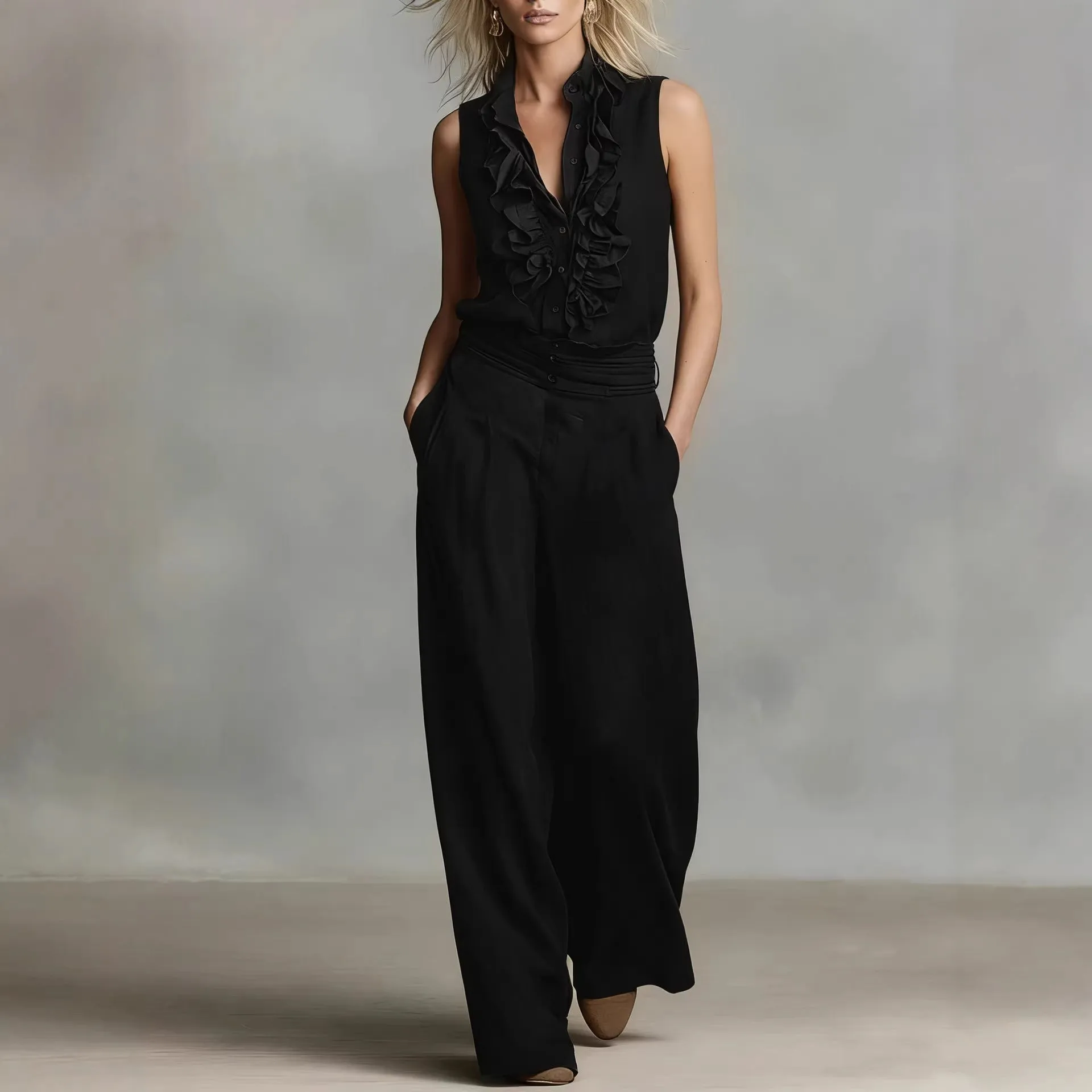 Women’s Linen Blend Two-Piece Set – Sleeveless Shirt & Wide-Leg Pants sold by Zulily product image thumbnail 3