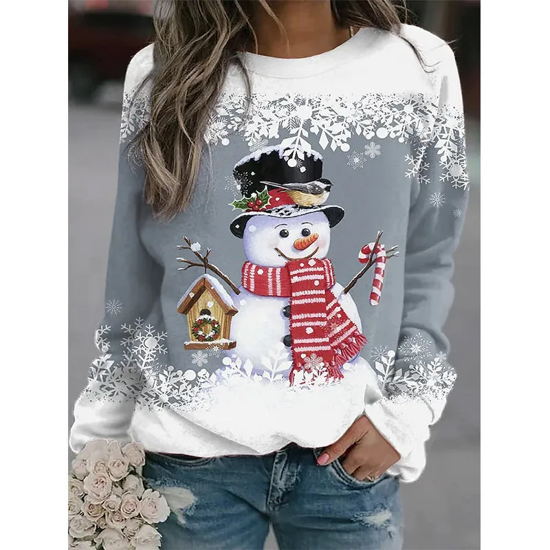 Snowman Printed Panel Loose Sweater – Casual Holiday Knit for Women sold by Zulily product image thumbnail 2