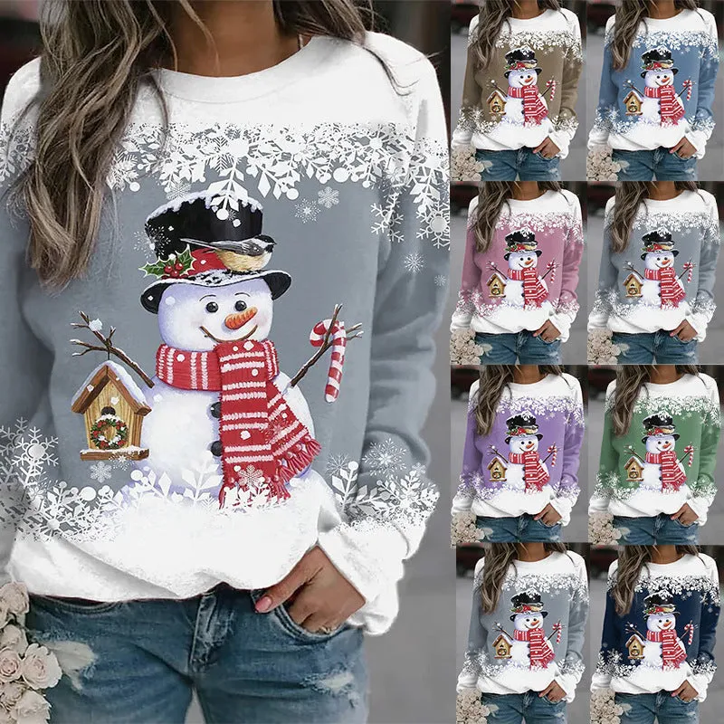 Snowman Printed Panel Loose Sweater – Casual Holiday Knit for Women sold by Zulily