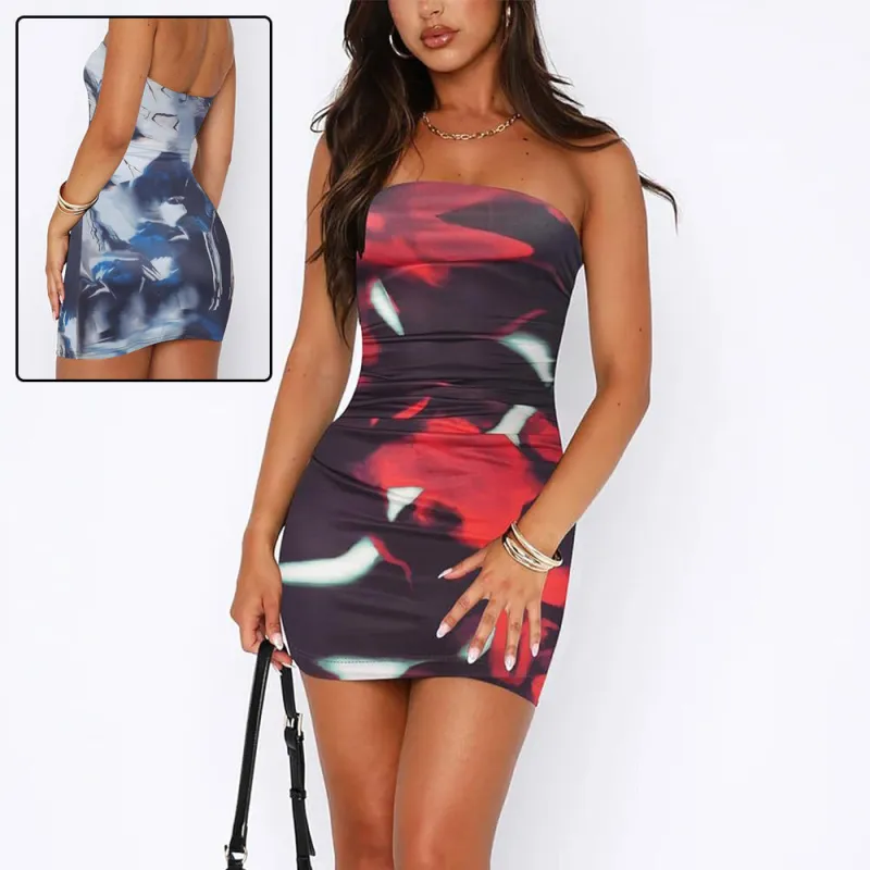 🌸 Women's Tube Top Printed Pleated Pullover Hip Wrap Short Dress made by Zulily