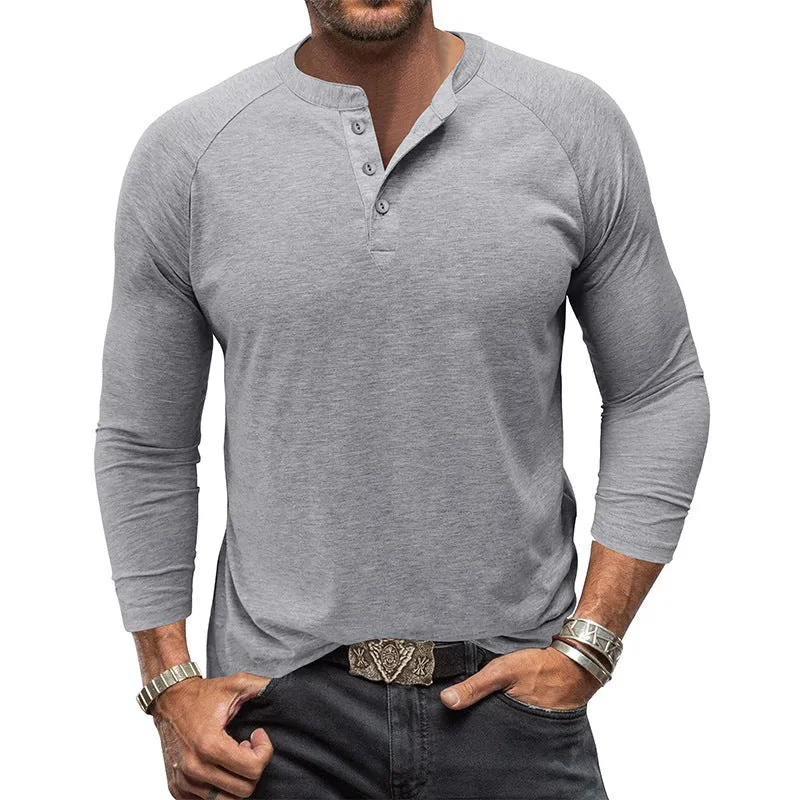 Mens Round Neck Henry Solid Color Long Sleeve T shirt made by Zulily