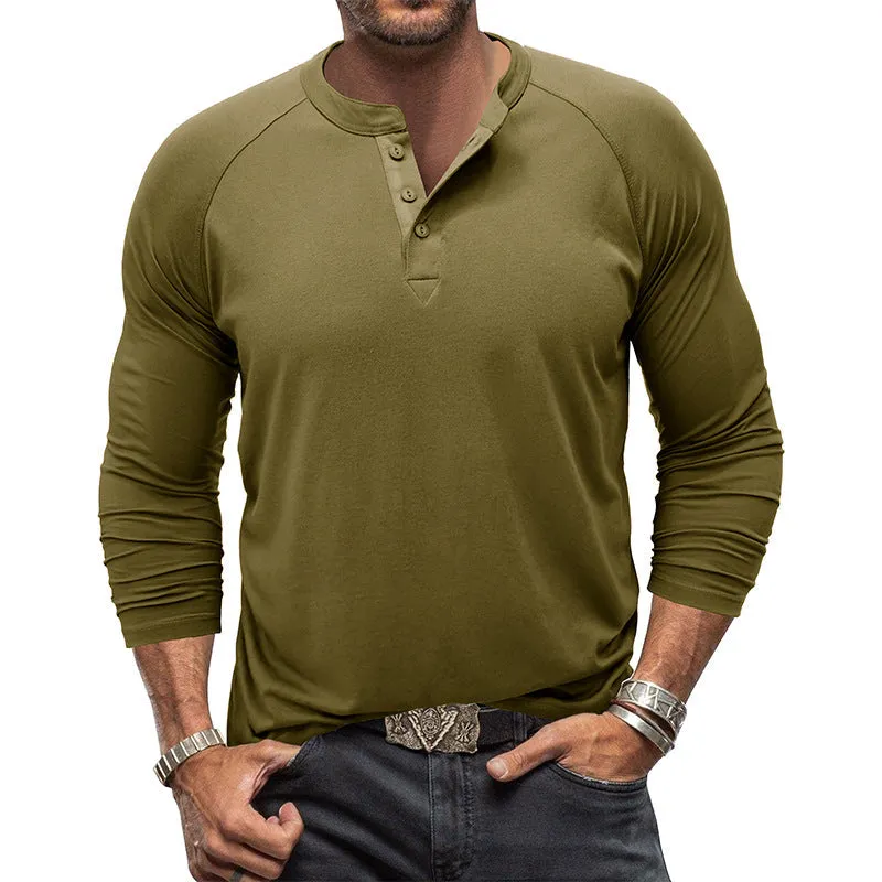 Mens Round Neck Henry Solid Color Long Sleeve T shirt sold by Zulily product image thumbnail 5