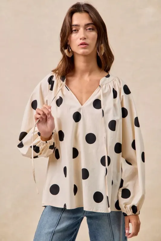BiBi Polka Dot Exaggerated Balloon Sleeves Blouse made by Zulily