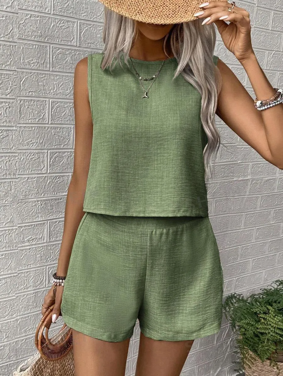 π Women's Solid Color Sleeveless Vest & Shorts Set sold by Zulily product image thumbnail 5