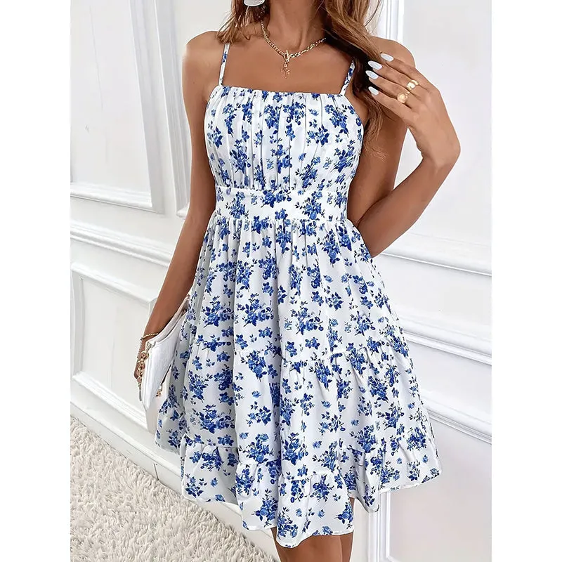 Floral Print Smocked Mini Dress Spaghetti Strap Slim Fit Flowy Dresses sold by Zulily product image thumbnail 3