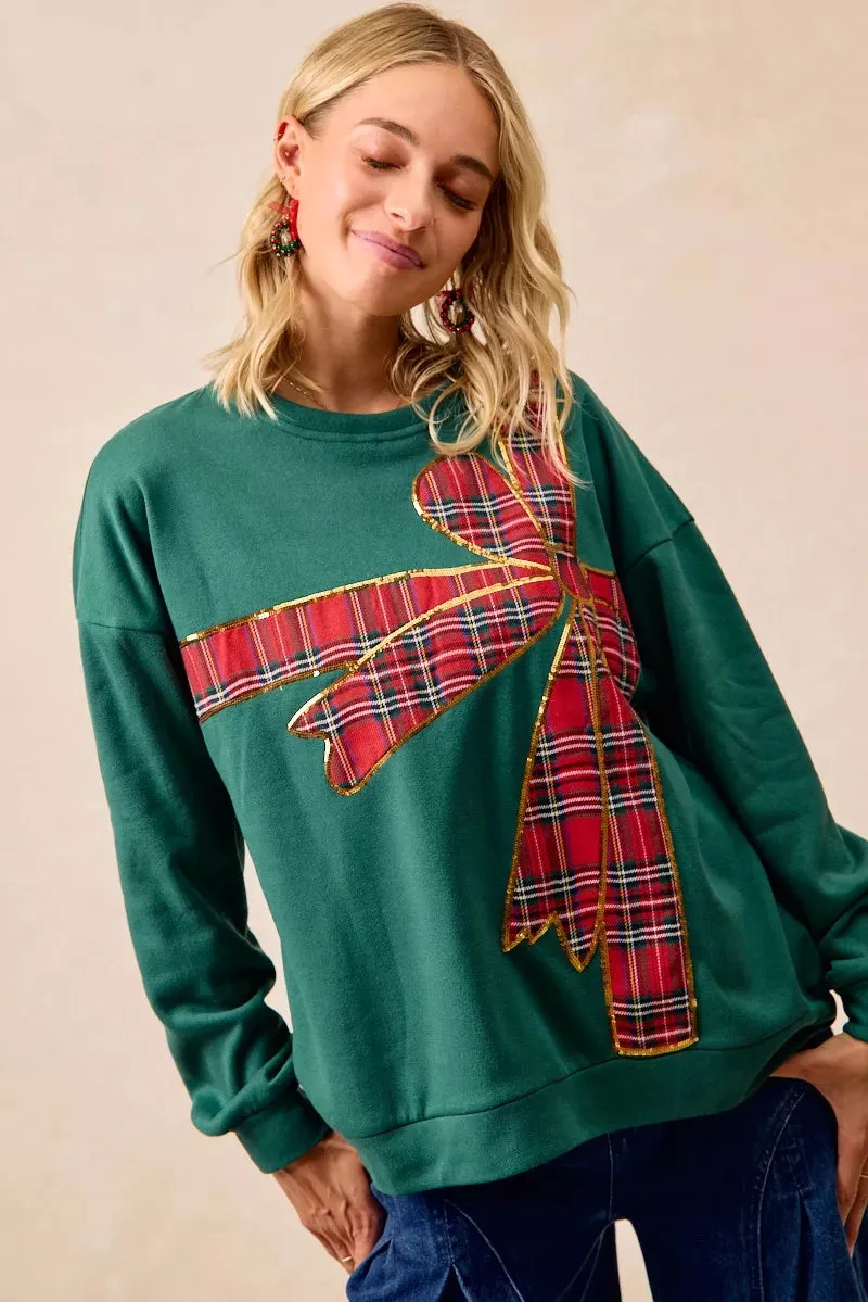 BiBi Plaid Ribbon Bow Detail Christmas Fleece Pullover sold by Zulily product image thumbnail 4