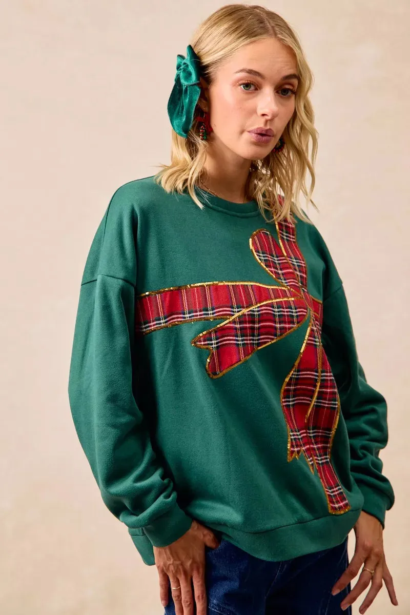 BiBi Plaid Ribbon Bow Detail Christmas Fleece Pullover sold by Zulily product image thumbnail 5