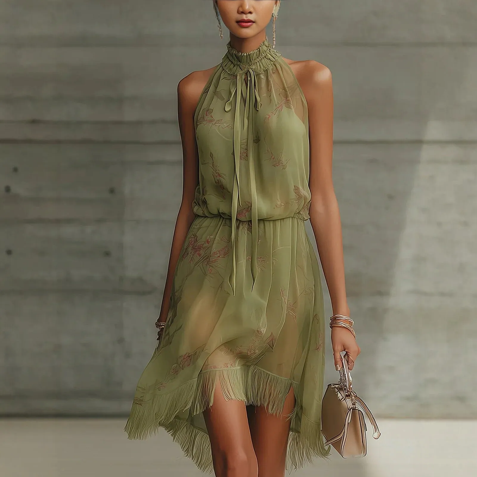 V-Neck Waist Trimming Ruffles Elegant Dress sold by Zulily product image thumbnail 5