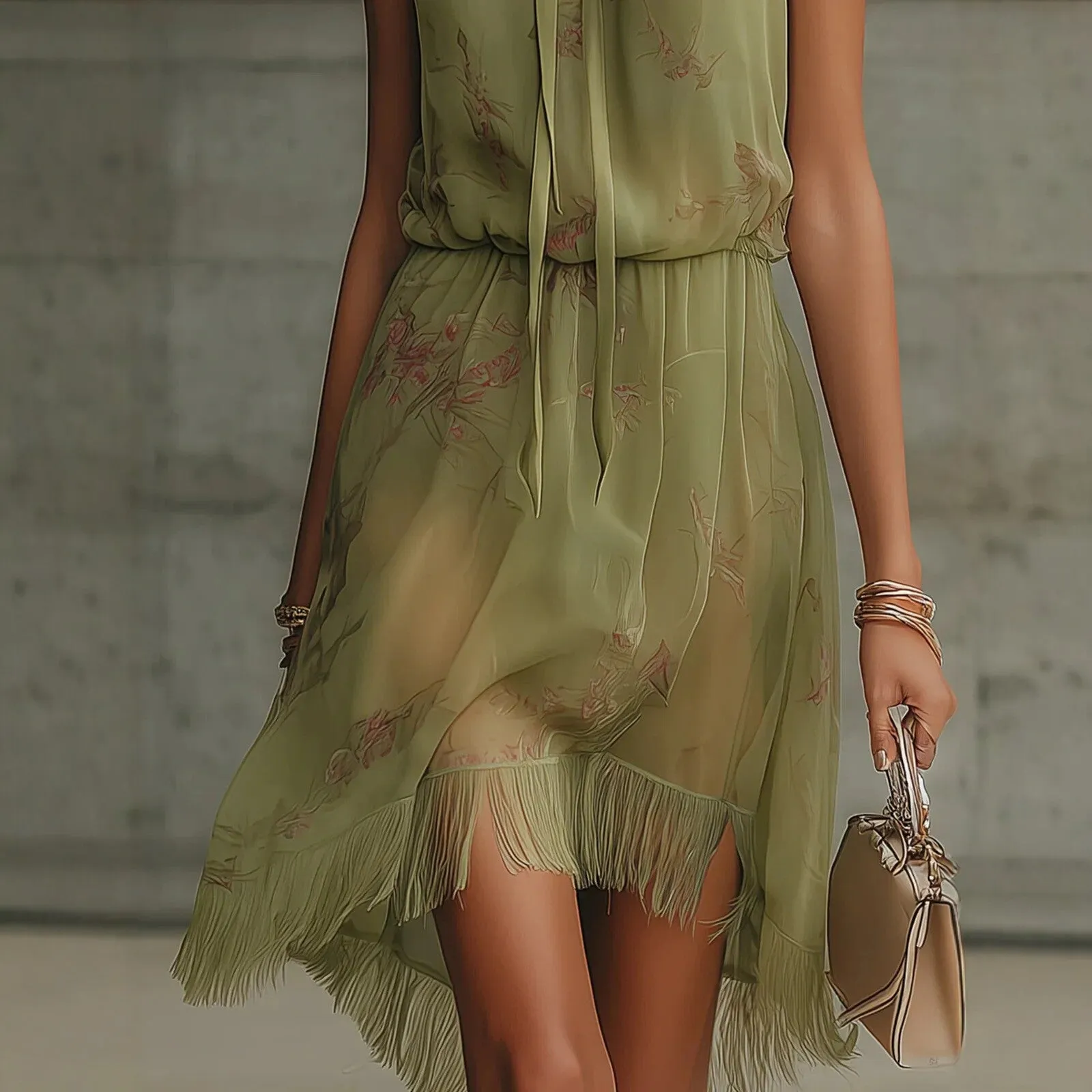 V-Neck Waist Trimming Ruffles Elegant Dress sold by Zulily product image thumbnail 2