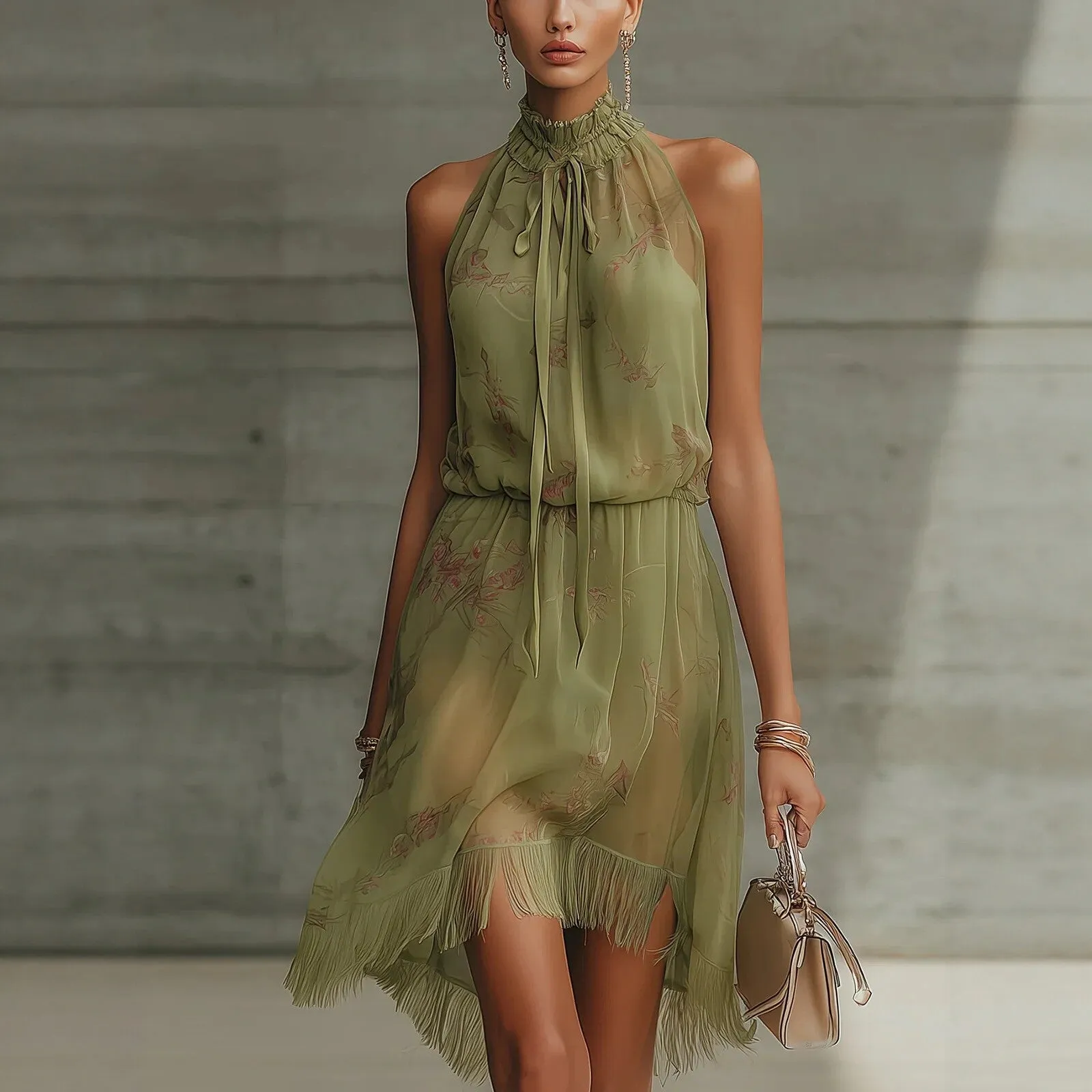 V-Neck Waist Trimming Ruffles Elegant Dress sold by Zulily product image thumbnail 3