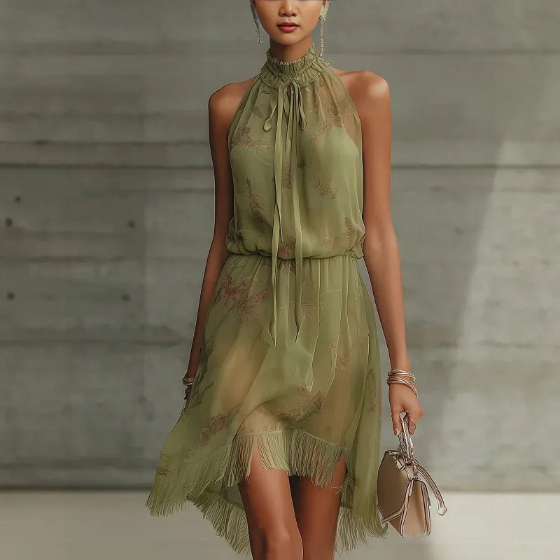 V-Neck Waist Trimming Ruffles Elegant Dress made by Zulily