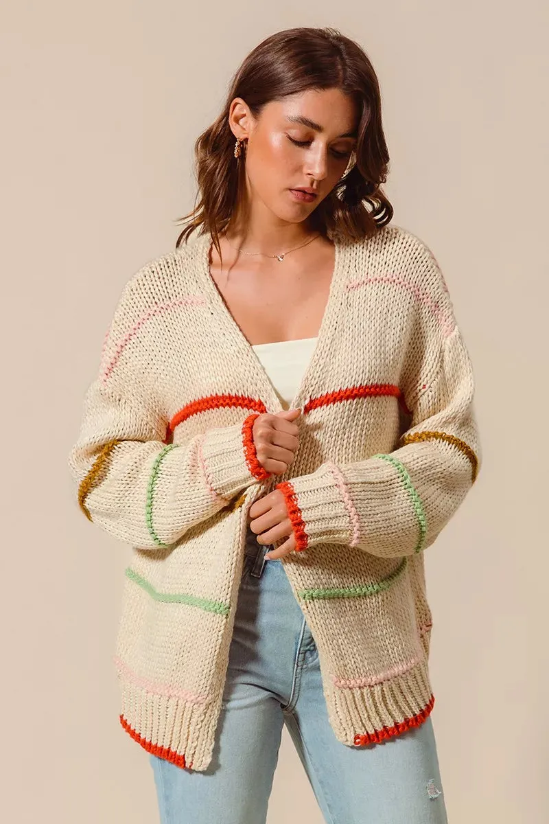 SO ME Loose Fit Multi Stripe Open Front Cardigan sold by Zulily product image thumbnail 4