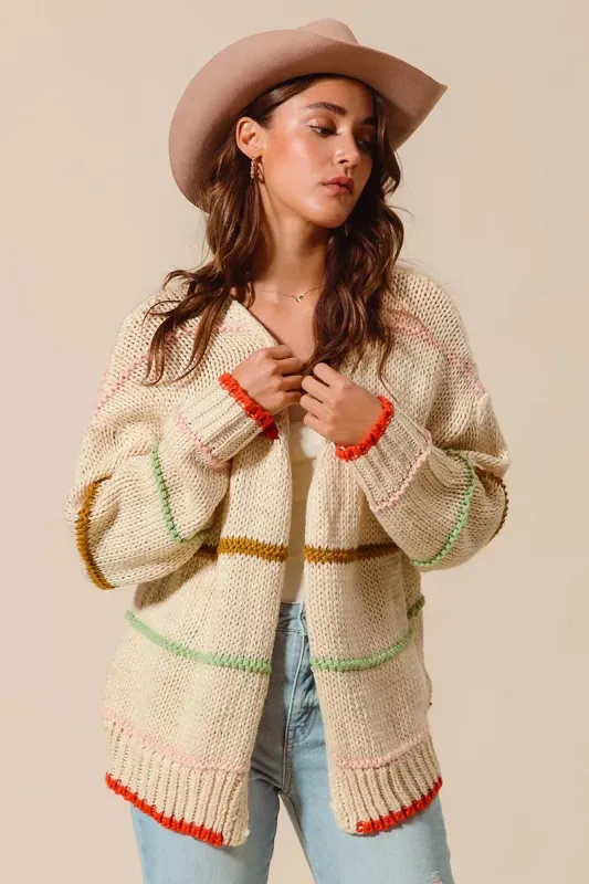 SO ME Loose Fit Multi Stripe Open Front Cardigan made by Zulily