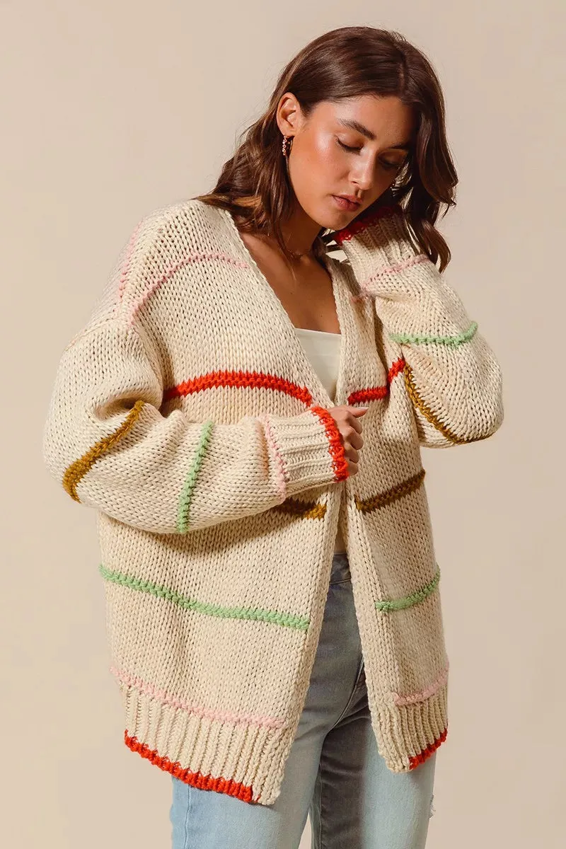 SO ME Loose Fit Multi Stripe Open Front Cardigan sold by Zulily product image thumbnail 3