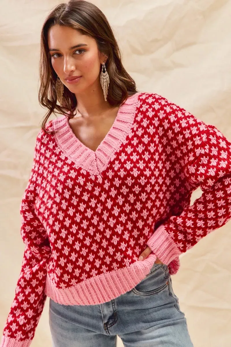 SO ME Color Block Textured Christmas Sweater V Neck Top sold by Zulily product image thumbnail 3