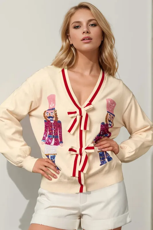 Nutcracker Sequin Bow Decor Cardigan made by Zulily