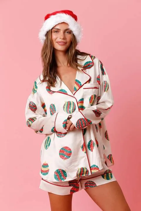 Women’s Satin Santa Claus Pajama Set | Christmas Print Two-Piece Loungewear sold by Zulily product image thumbnail 4
