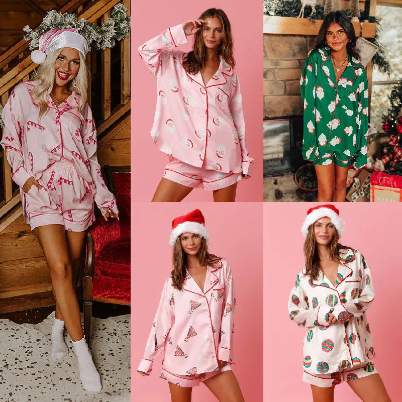Women’s Satin Santa Claus Pajama Set | Christmas Print Two-Piece Loungewear sold by Zulily