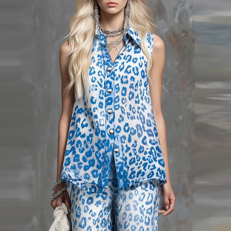 Loose-fit Leopard-print Sleeveless Shirt And Trousers Two-piece Set sold by Zulily product image thumbnail 3
