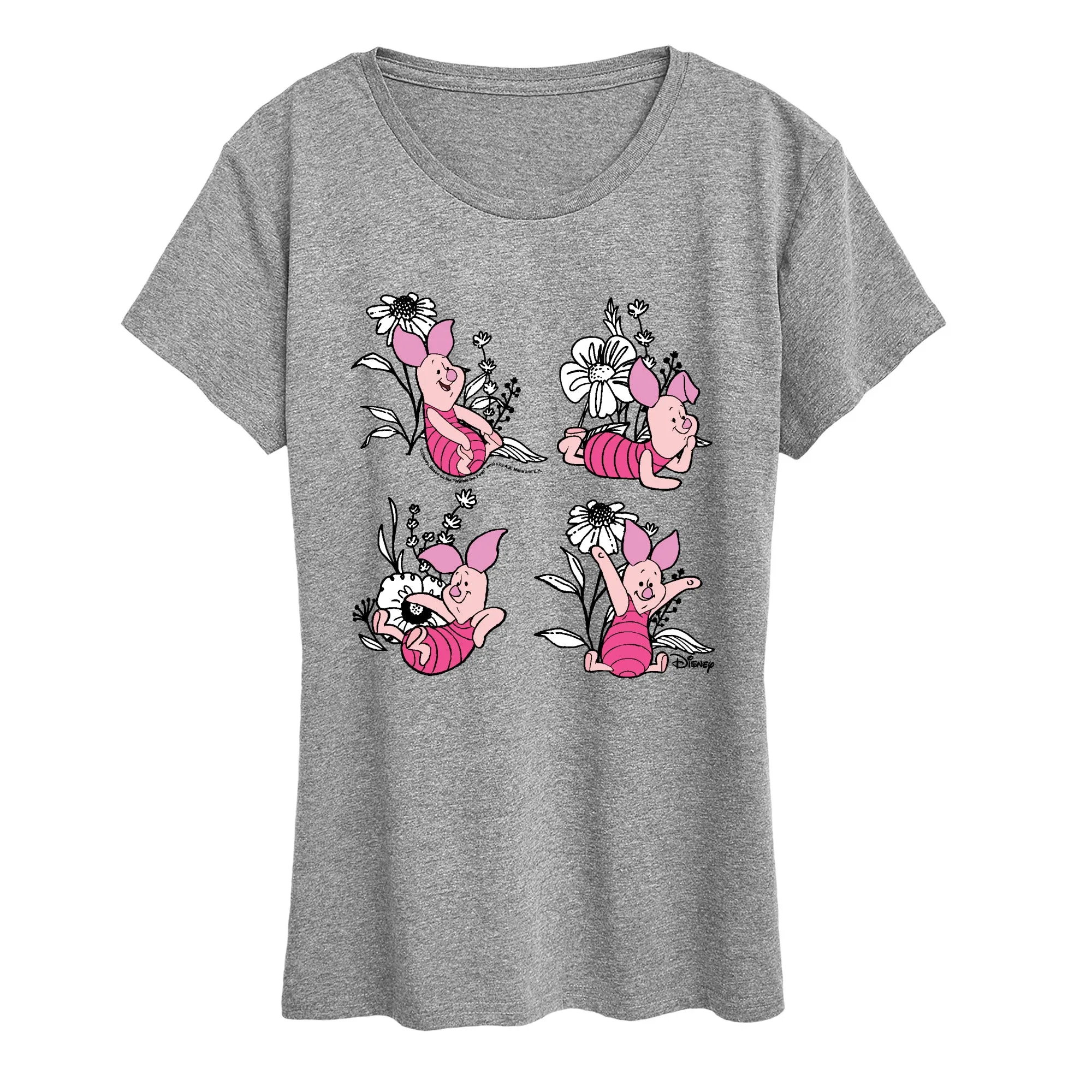 Winnie the Pooh - Piglet Flowers - Women's Short Sleeve Graphic T-Shirt sold by Zulily product image thumbnail 2