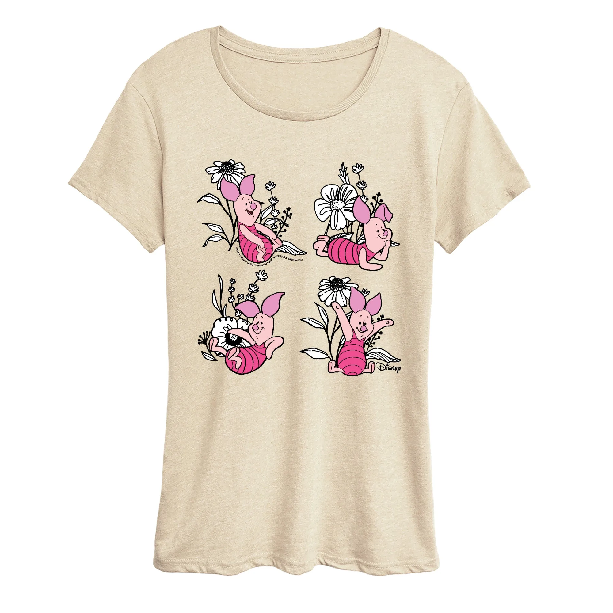 Winnie the Pooh - Piglet Flowers - Women's Short Sleeve Graphic T-Shirt sold by Zulily product image thumbnail 3