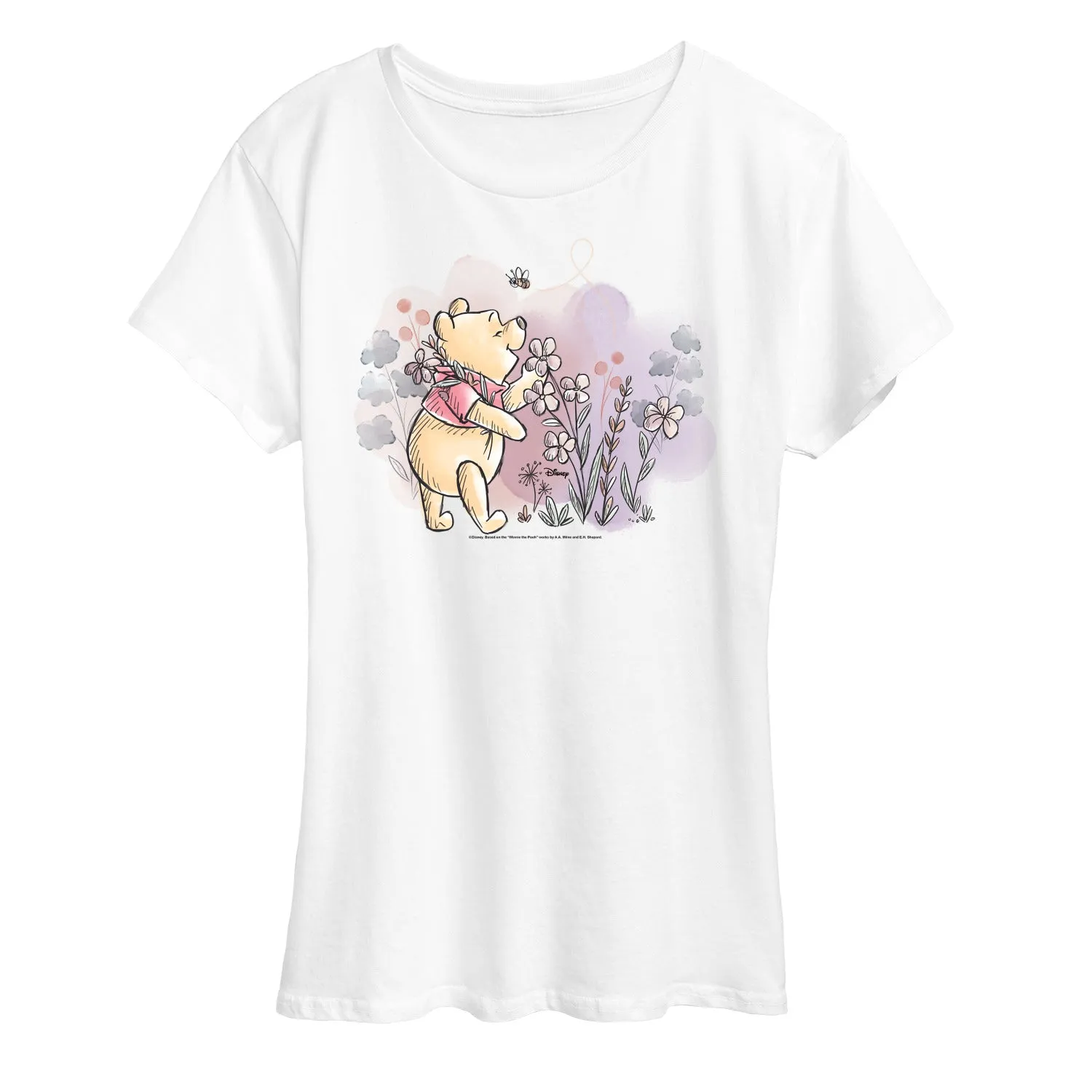 Winnie the Pooh - Pooh Smell The Flowers - Women's Short Sleeve Graphic T-Shirt sold by Zulily