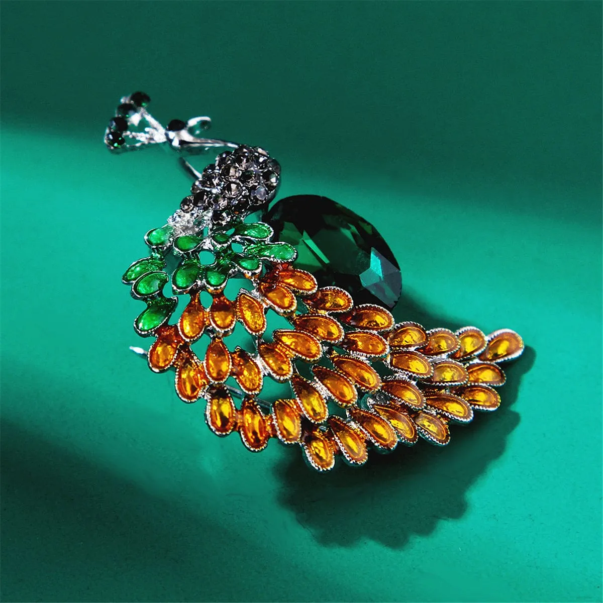 Green & Orange Crystal Peacock Brooch sold by Zulily product image thumbnail 3