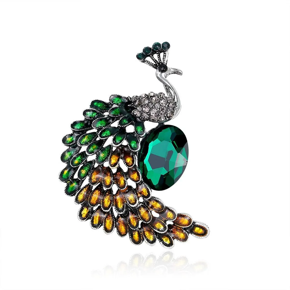 Green & Orange Crystal Peacock Brooch sold by Zulily product image thumbnail 2
