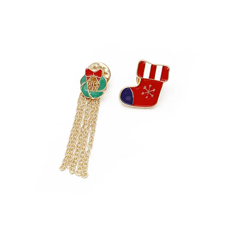 Red Enamel & Goldtone Stocking Bow Tassel Brooch Set made by Zulily