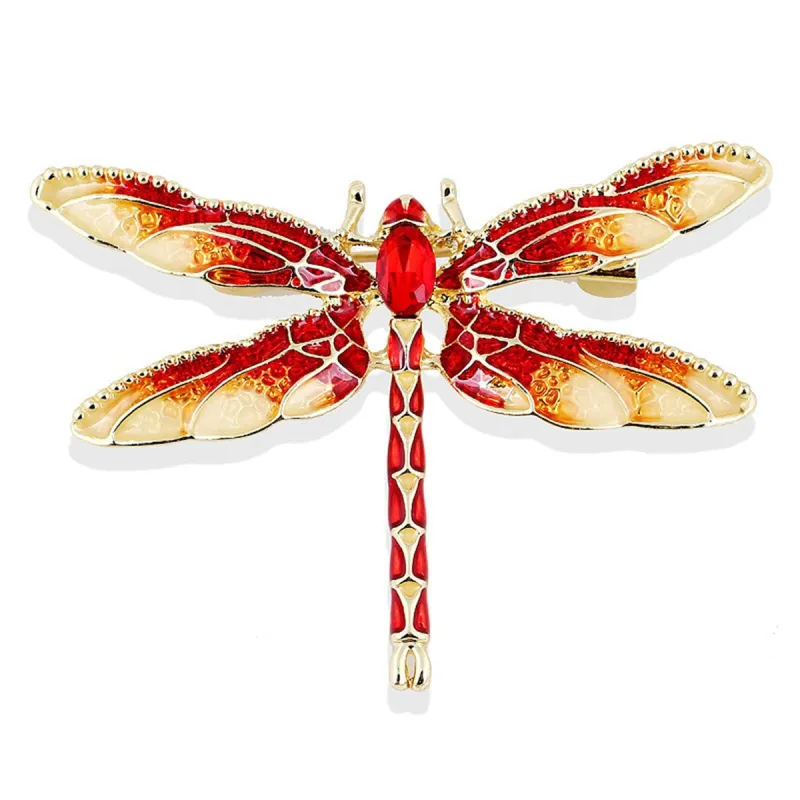 Red Crystal & Enamel Goldtone Dragonfly Brooch made by Zulily