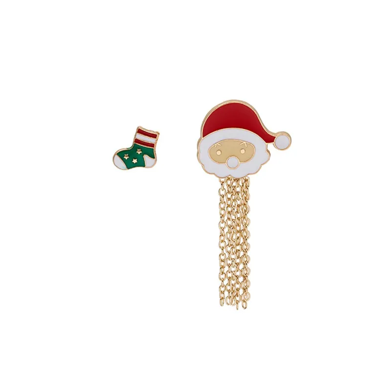 Red Enamel & Goldtone Stocking Santa Tassel Brooch Set made by Zulily