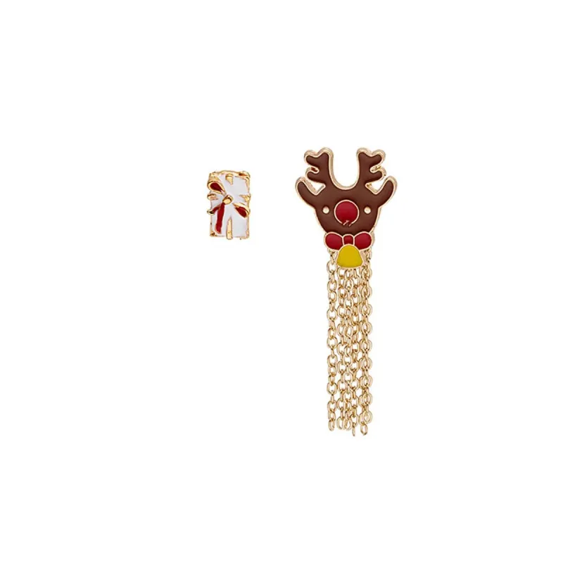 Brown Enamel & Goldtone Gift Box Reindeer Tassel Brooch Set made by Zulily