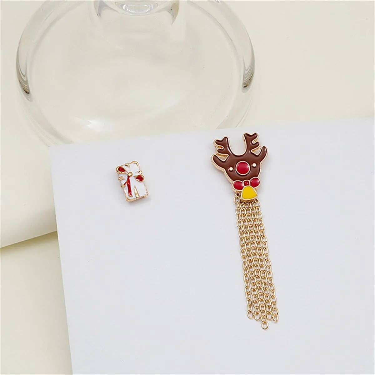 Brown Enamel & Goldtone Gift Box Reindeer Tassel Brooch Set sold by Zulily product image thumbnail 2