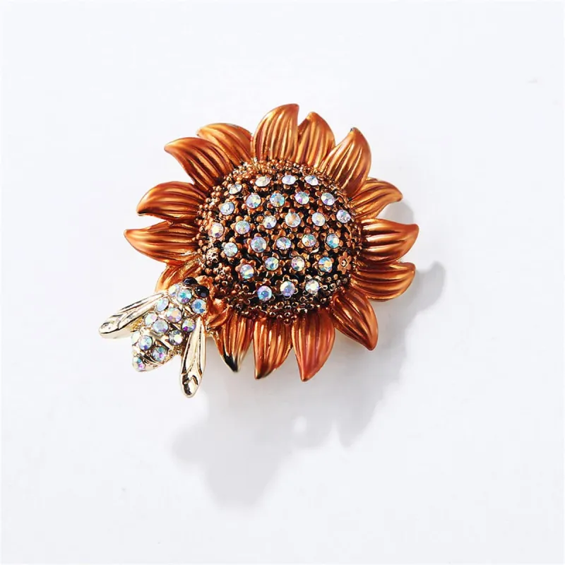 Cubic Zirconia & Goldtone Sunflower Bee Brooch made by Zulily