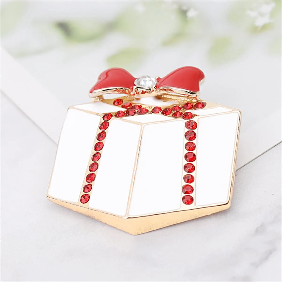 Red Cubic Zirconia & Enamel Goldtone Gift Brooch sold by Zulily product image thumbnail 2