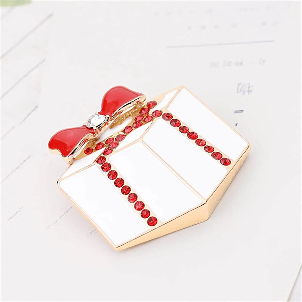 Red Cubic Zirconia & Enamel Goldtone Gift Brooch sold by Zulily product image thumbnail 3