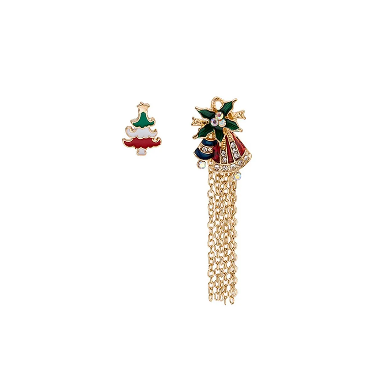Green Enamel & Cubic Zirconia Goldtone Christmas Tree Bell Tassel Brooch Set sold by Zulily