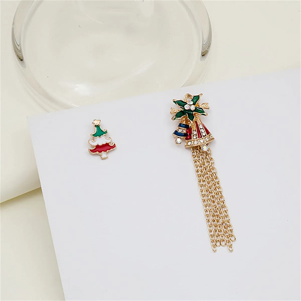 Green Enamel & Cubic Zirconia Goldtone Christmas Tree Bell Tassel Brooch Set sold by Zulily product image thumbnail 2