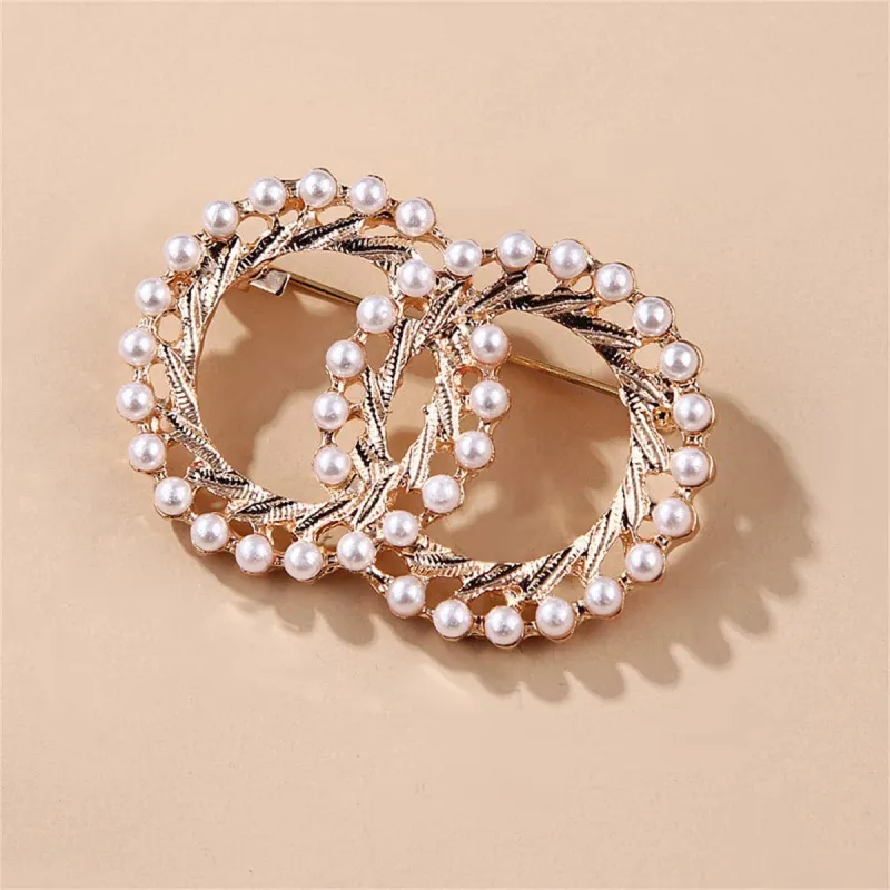 Pearl & Goldtone Double Ring Brooch made by Zulily