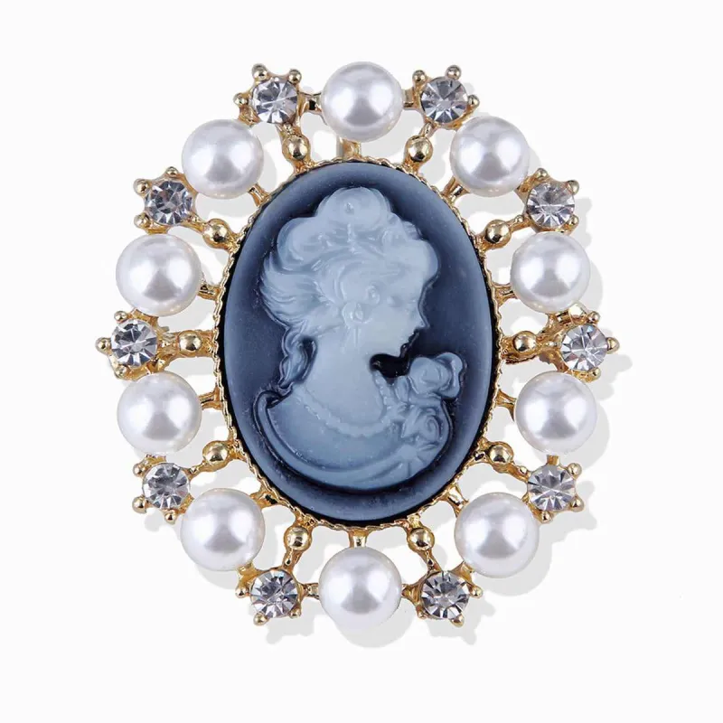 Cubic Zirconia & Pearl Resin Goldtone Queen Cameo Brooch made by Zulily