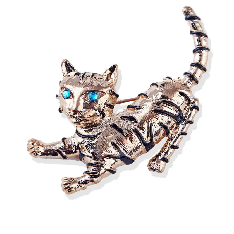Blue Cubic Zirconia & Enamel Goldtone Cat Brooch made by Zulily
