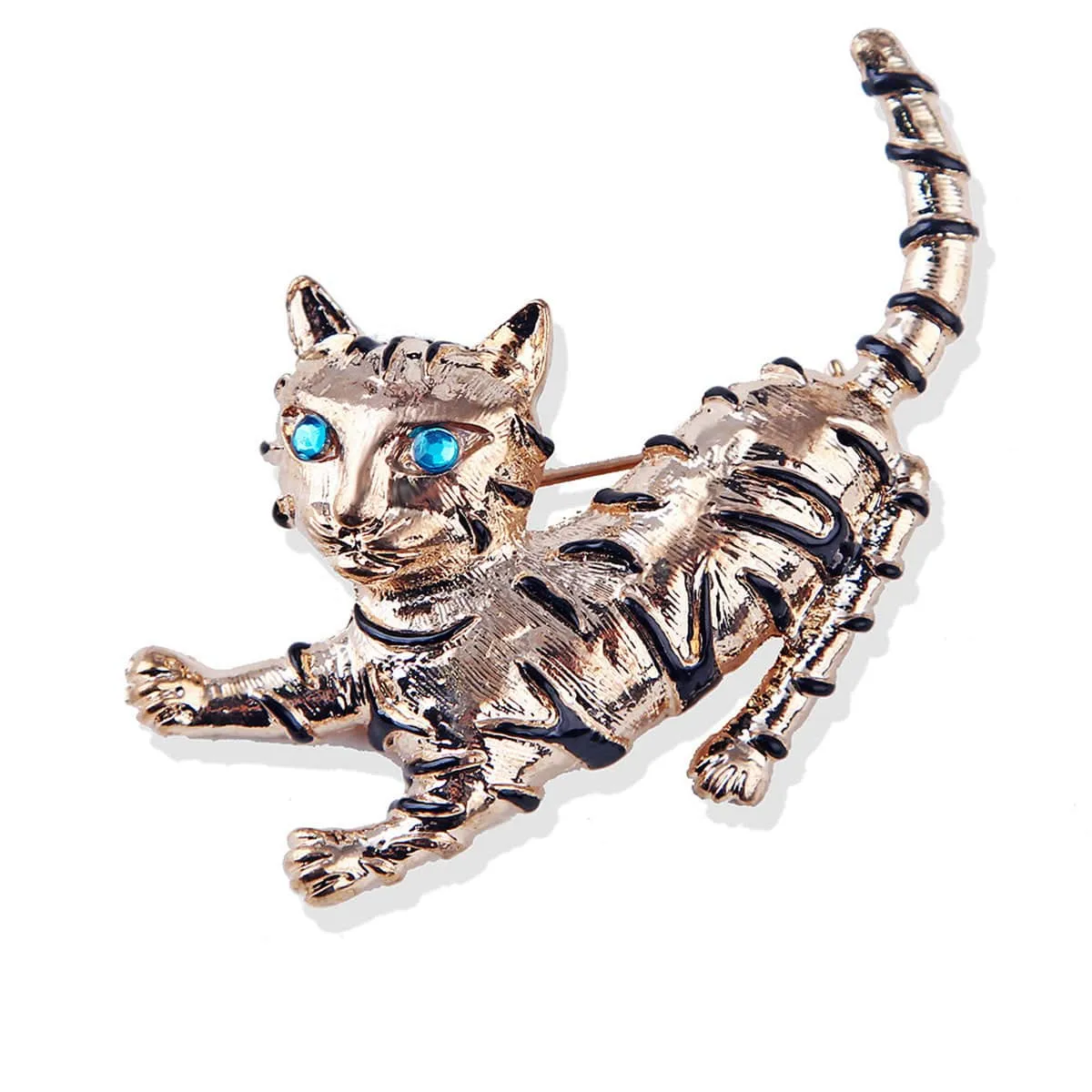Blue Cubic Zirconia & Enamel Goldtone Cat Brooch sold by Zulily