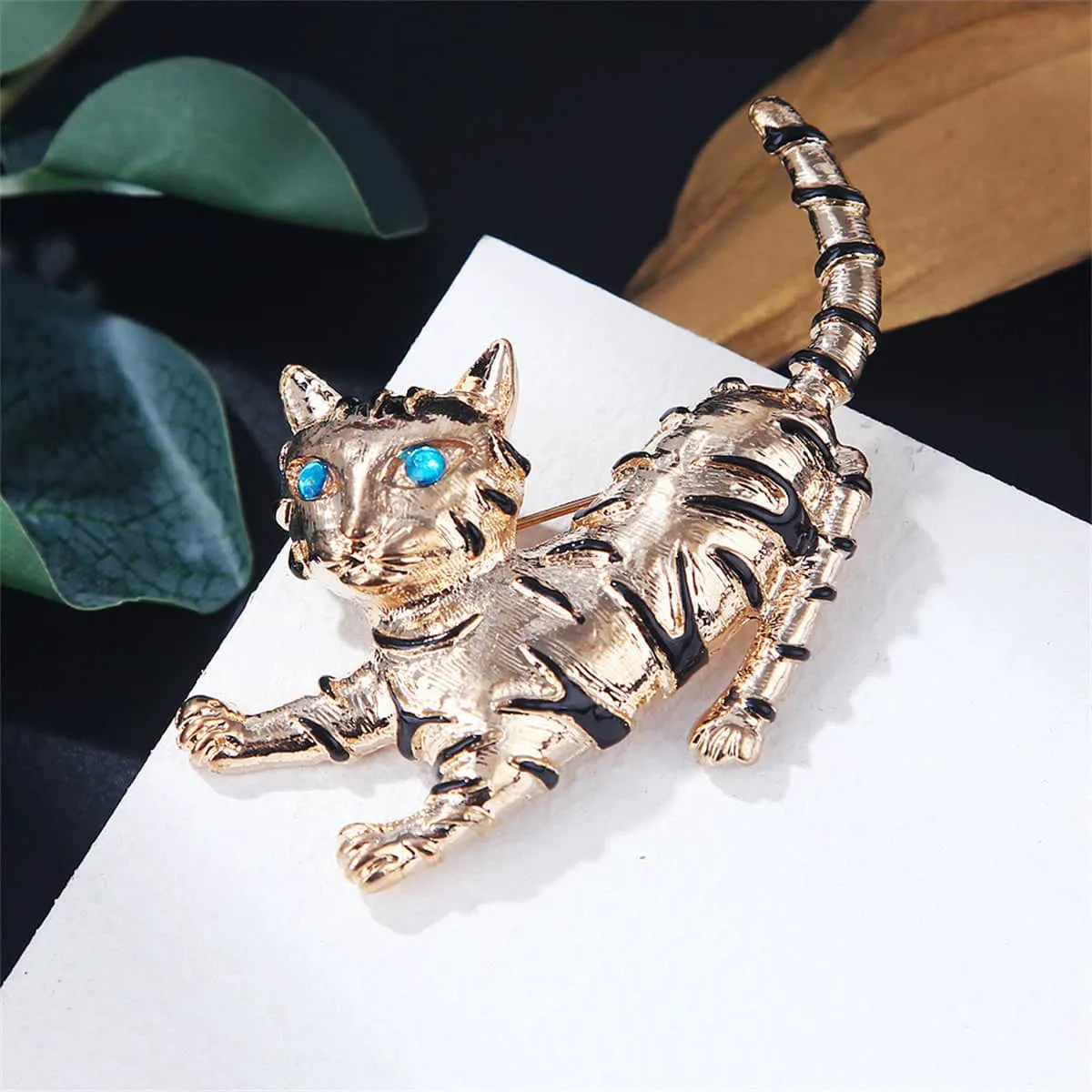 Blue Cubic Zirconia & Enamel Goldtone Cat Brooch sold by Zulily product image thumbnail 2