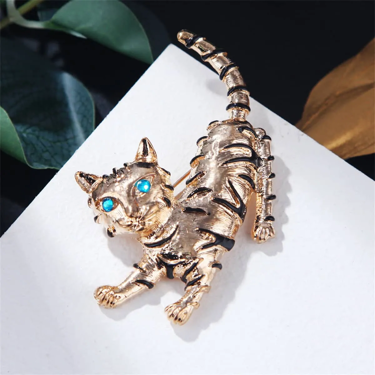 Blue Cubic Zirconia & Enamel Goldtone Cat Brooch sold by Zulily product image thumbnail 3