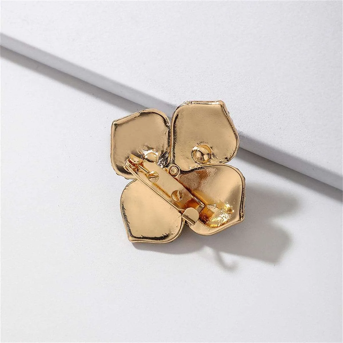Black Enamel & Pearl Goldtone Camellia Flower Brooch sold by Zulily product image thumbnail 3