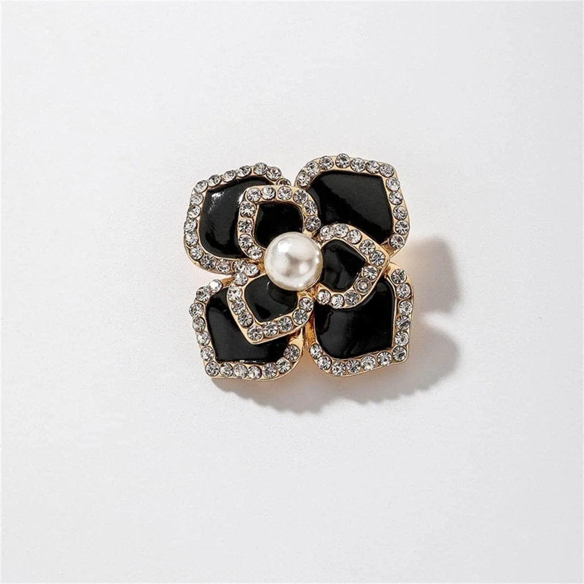 Black Enamel & Pearl Goldtone Camellia Flower Brooch sold by Zulily product image thumbnail 2