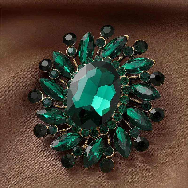 Green Crystal & Cubic Zirconia Flower Brooch made by Zulily