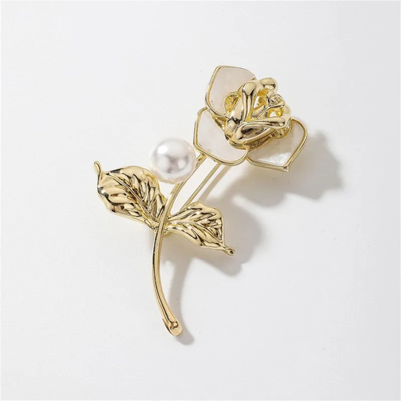 Pearl & Shell Goldtone Rose Brooch made by Zulily