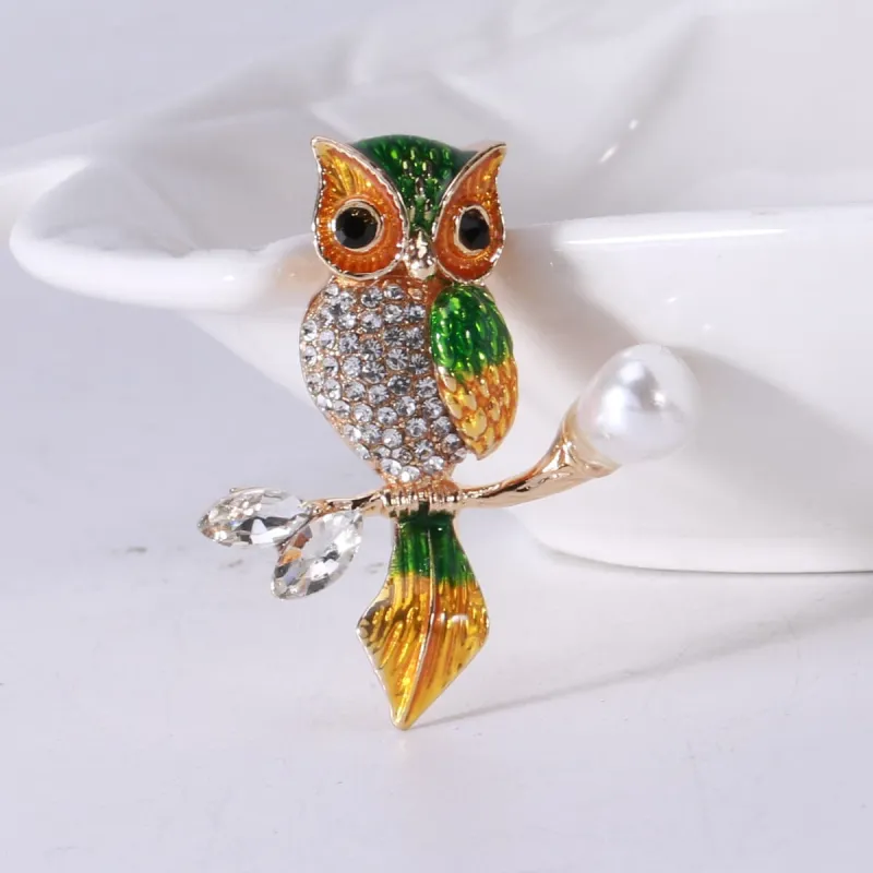 Green Crystal & Cubic Zirconia Owl Brooch made by Zulily
